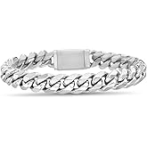 Nautica Stainless Steel Bracelet for Men 10mm Wide Cuban Link Chain 8.5 Inches Long Box Clasp
