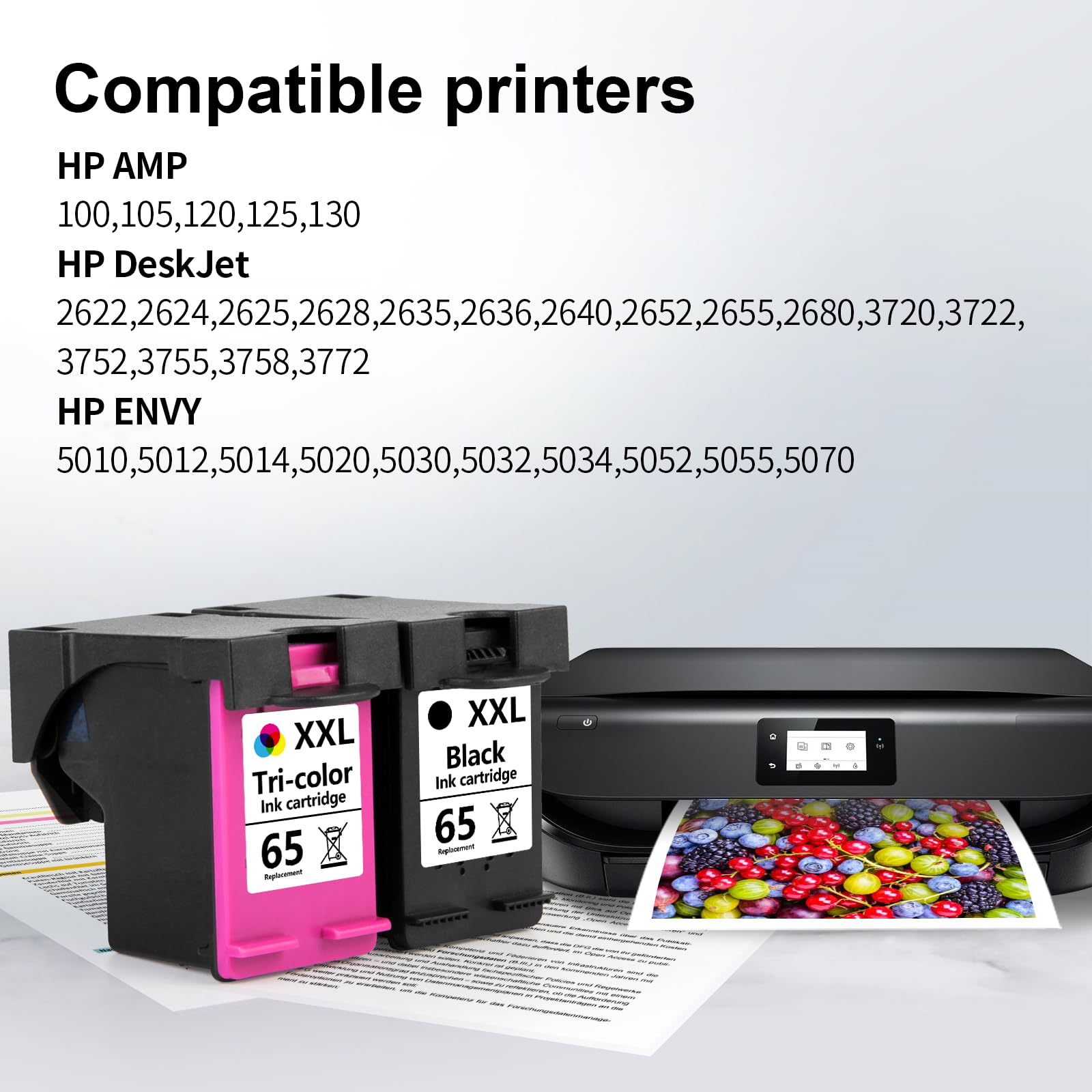 Aqepbzt Remanufactured Black/Tri-Color Ink Cartridge Replacement for HP Ink 65 65XXL Ink Cartridges Black and Color for HP AMP 120 100 125 130 Deskjet 3755 2652 3752 2624 Printer