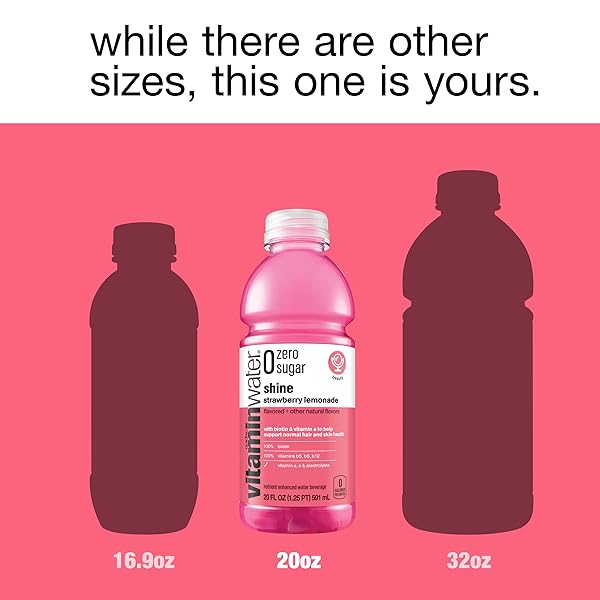 VITAMINWATER ZERO SUGAR SHINE, ELECTROLYTE ENHANCED WATER W/VITAMINS, STRAWBERRY LEMONADE DRINKS, 20 FL OZ, 12 PACK