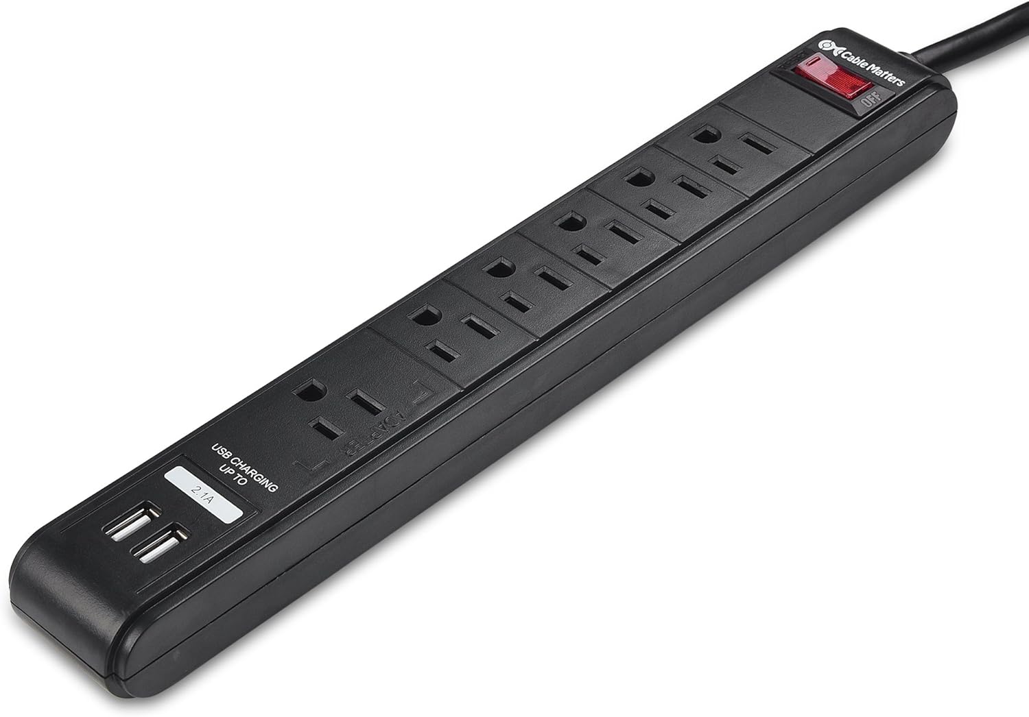 Cable Matters 2-Pack 6 Outlet Surge Protector Power Strip with USB Charging Ports, 300 Joules with 8 Foot Power Cord in Black: Electronics