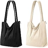 Iioscre Corduroy Tote Bag for Women,Hobo HandBags with Zipper,Large Capacity Casual Shoulder Handbags with Inner Pockets