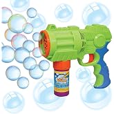 Bubble Blaster, 6 Holes, 8.6 inch Long Automatic Bubble Gun w/ 1 Bubble Solution, Gift Box, Party Hurray