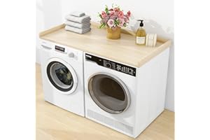 dooloric Washer Dryer Countertop, Laundry Counter top with Edge Rails Non-Slip Pads,27.6" Depth x 54" Width Wood Topper for Washer Dryer,Laundry Machine Cover for Storage and Organization Oak