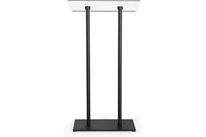 M&T Displays Tempered Clear Glass Conference Podium Stand Black Aluminum Body and Base 43.9 Inch Height Floor Standing Lectern Pulpit Desk for Classroom Church