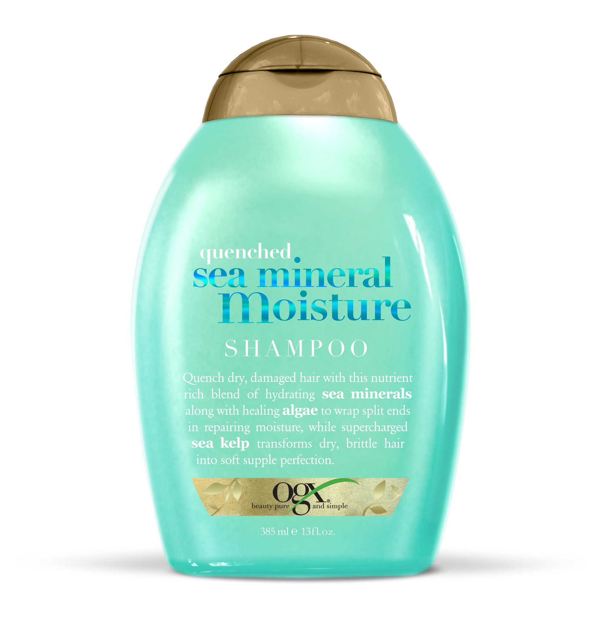 OGX Quenched Sea Mineral Moisture Shampoo-13 oz Sulfate Free Surfactants Shampoo, Helps Defrizz, Smooth and Soften, For Most Hair Types Non-GMO