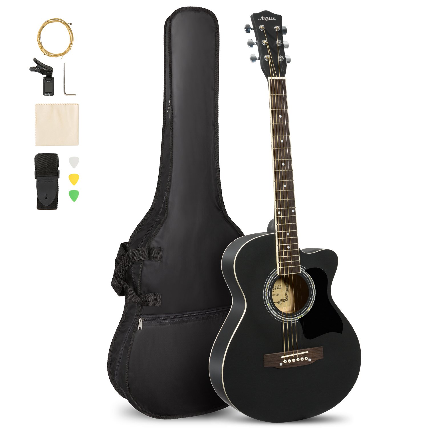 ARTALL 39 Inch Handmade Solid Wood Acoustic Cutaway Guitar Beginner Kit