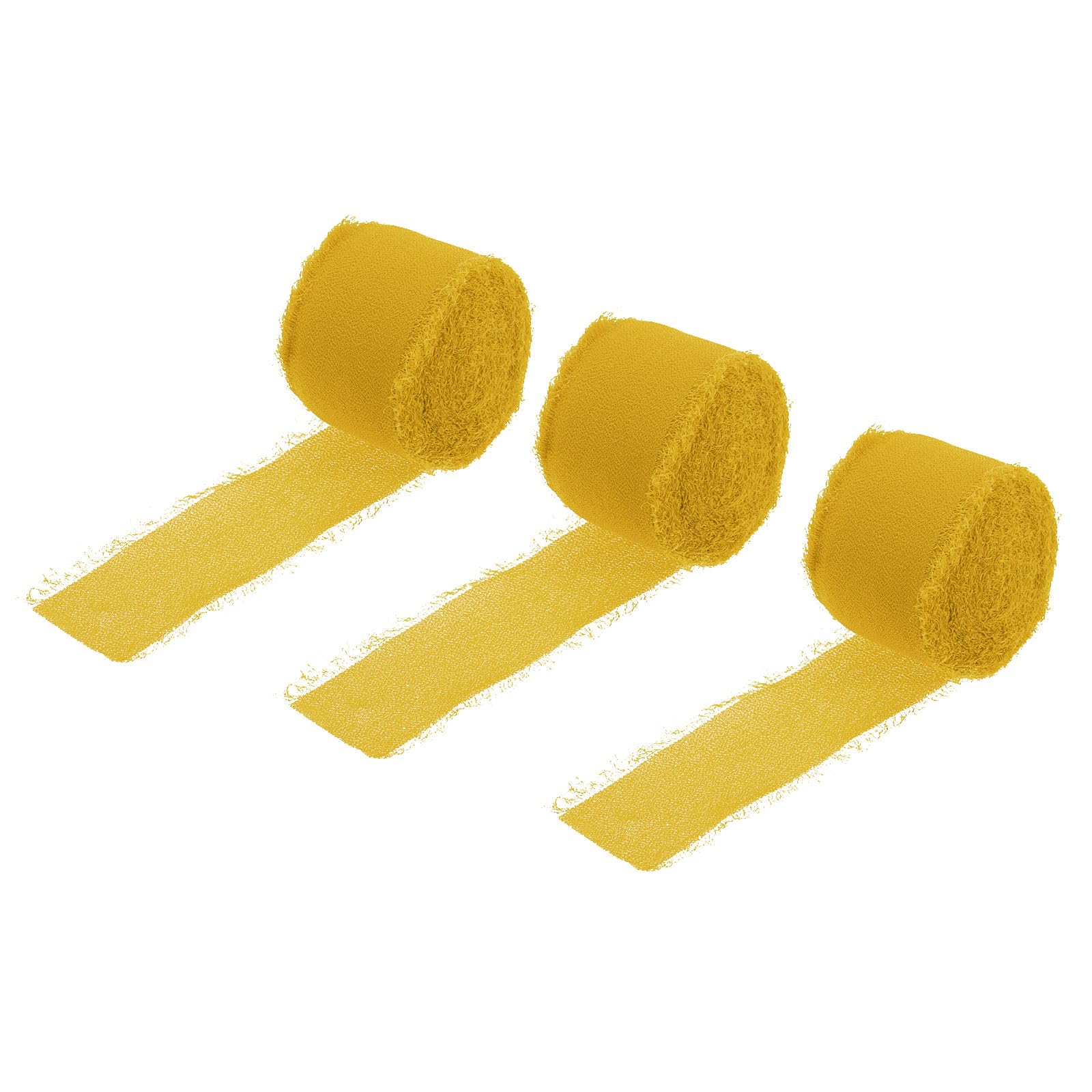 Uxcell Chiffon Ribbon 1.5" x 8 Yard, Yellow Chiffon Silk Ribbon for Wedding Decoration, Pack of 3