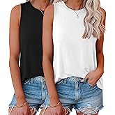 KKJ 2 Pack Womens Tank Tops Workout Tees Spring Summer Clothes Fashion Outfits Crew Neck Sleeveless Loose Fit Casual Shirts