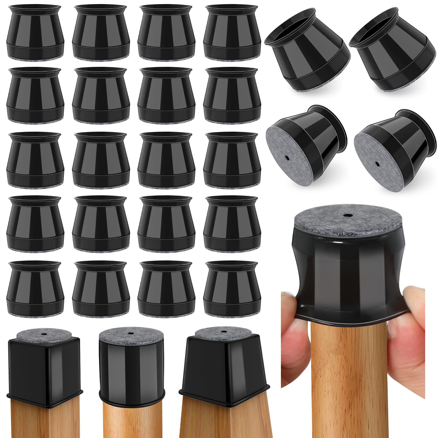 Photo 1 of 24 Pcs Chair Leg Floor Protectors Round, Silicone Felt Furniture Leg Pads Caps Covers for Hardwood Floors (Fit 15/16" to 1-5/16")