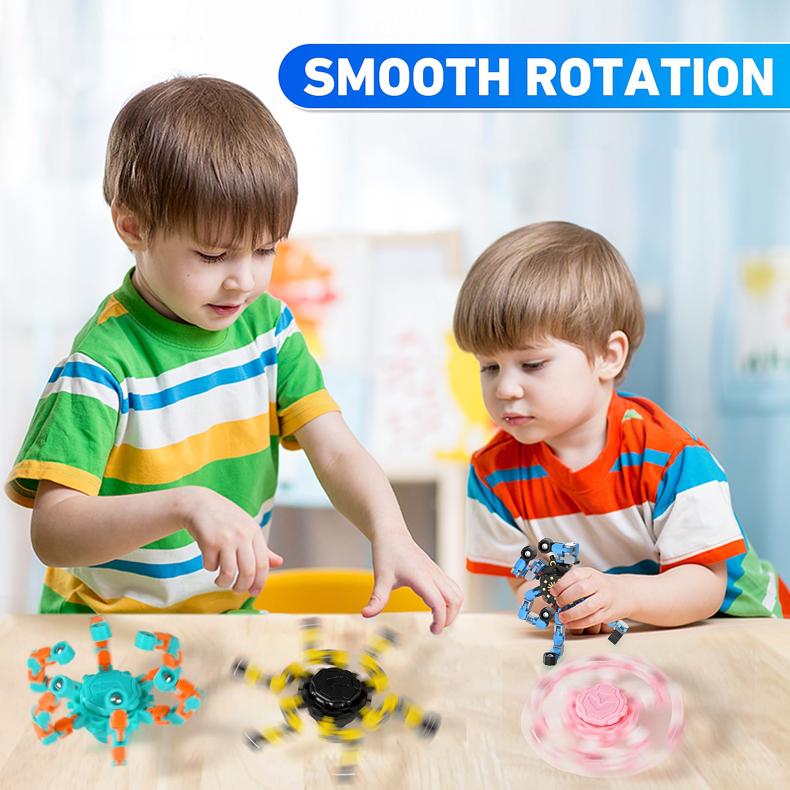 Transformable Fidget Spinners,9PCS Funny Sensory Fidget Toys Adults Deformable Chain DIY Robot Spinner,Fingertip Stress Relief Gyro Toy for Kids, Kids Classroom Prizes