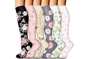 Women's Compression Socks 6 Pairs - Over Knee Graduated Compression Socks for Women, Non Slip, Breathable, Moisture Wicking &