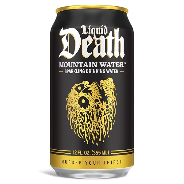 LIQUID DEATH SPARKLING MOUNTAIN WATER, REAL MOUNTAIN SOURCE, ICE-COLD CANS, INFINITELY RECYCLABLE, 12 FL OZ (PACK OF 12)