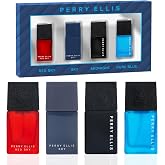 Perry Ellis Mini Coffret Gift Set for Men, .25 Fl Oz (Pack of 4) | Mini Travel Sprays, 4 Iconic scents- Red Sky, Sky, Midnight, and Pure Blue