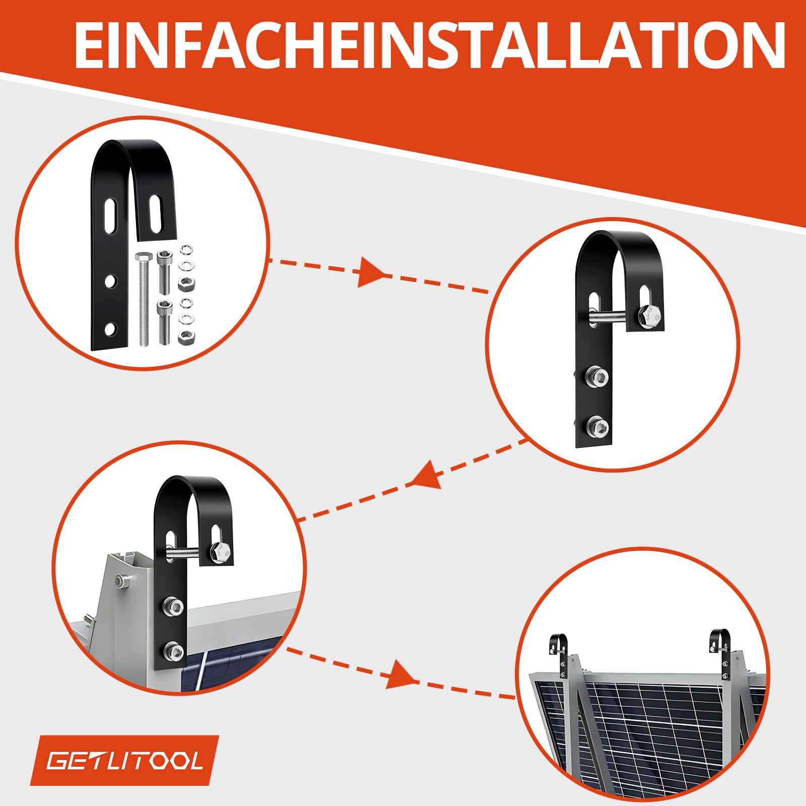 GETLITOOL 8 Stück Balkonkraftwerk Halterung 304 Edelstahl, Universal PV Modul Befestigung Haken für PV-Module, Solarmodul Halterung mit Komplettes Montageset für Balkon, Dach, Garage, Wohnmobil, Boot 5