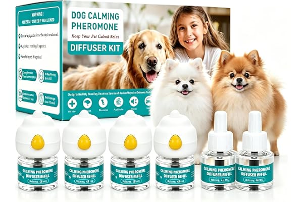 Dog Calming Pheromone Diffuser Kit – 10-Pack (4 Plugs + 6 Refills), 180-Day Stress Relief for Dogs