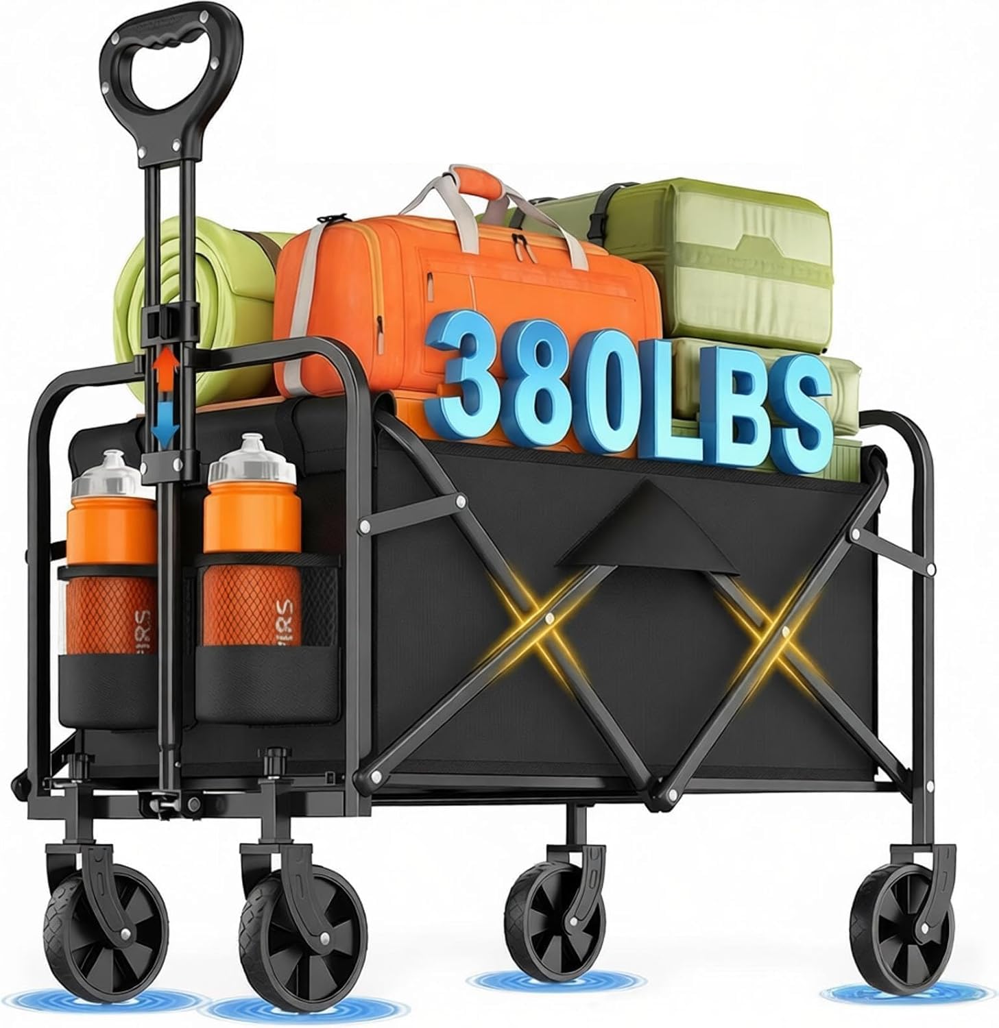 Photo 1 of **FOR PARTS ONLY HAS DAMAGED (BROKEN) PIECES*** InBrave Collapsible Wagon Cart Foldable Beach Wagon with All-Terrain Wheels - 380 LBS Heavy Duty Grocery Cart for Shopping, Beach, Camping, Sports, Garden (Black)