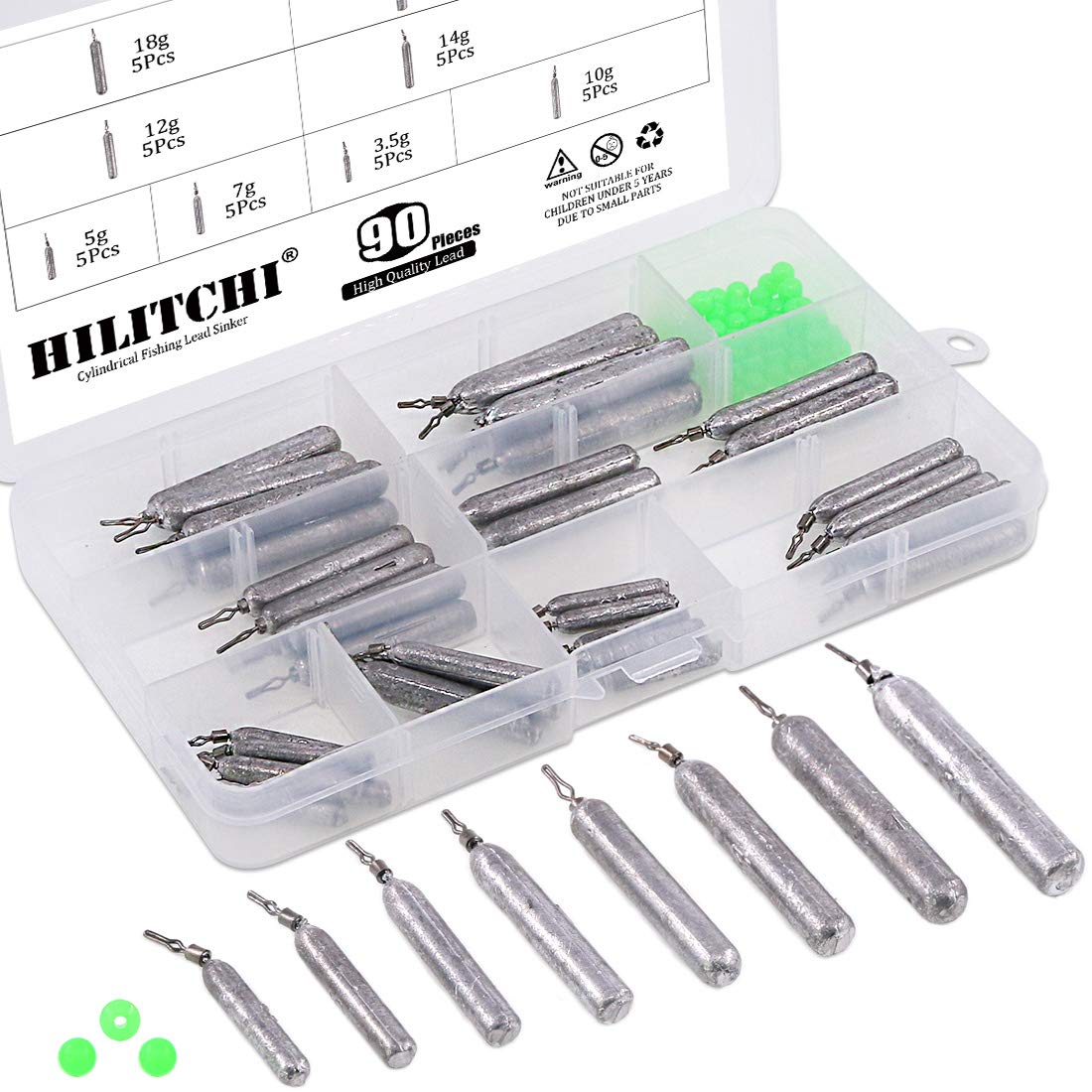 同梱不可 オモリシンカー 鉛筆 フィッシング シンカー リードウェイトシンカーセット 光る釣りビーズ付き Hilitchi B07jbq568y ドロップショット ジグヘッド 鉛筆 ウェイト 回転リードシンカー 釣り道具 高価値