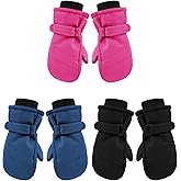3 Pairs Kids Waterproof Mittens Thicken Toddler Winter Snow Gloves Warm Ski Gloves for Girls Boys
