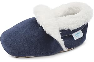 Dotty Fish Baby & Kids Suede Slippers – Fleece Lined, Warm & Cozy, Non-Slip, Soft, Barefoot Soles, Boys & Girls Winter House Shoes, Lightweight & Flexible, UK Brand – 5 Designs, 0-5 Years