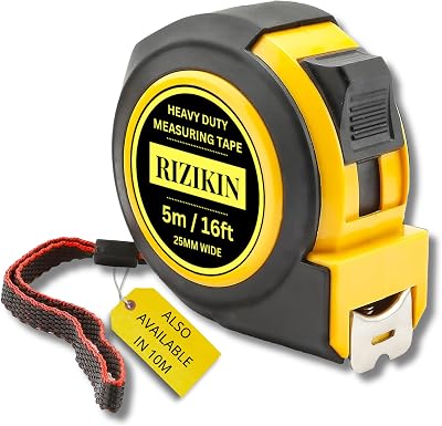 RIZIKIN Heavy Duty Tape Measure 5m 16ft Stainless Steel Retractable Tape