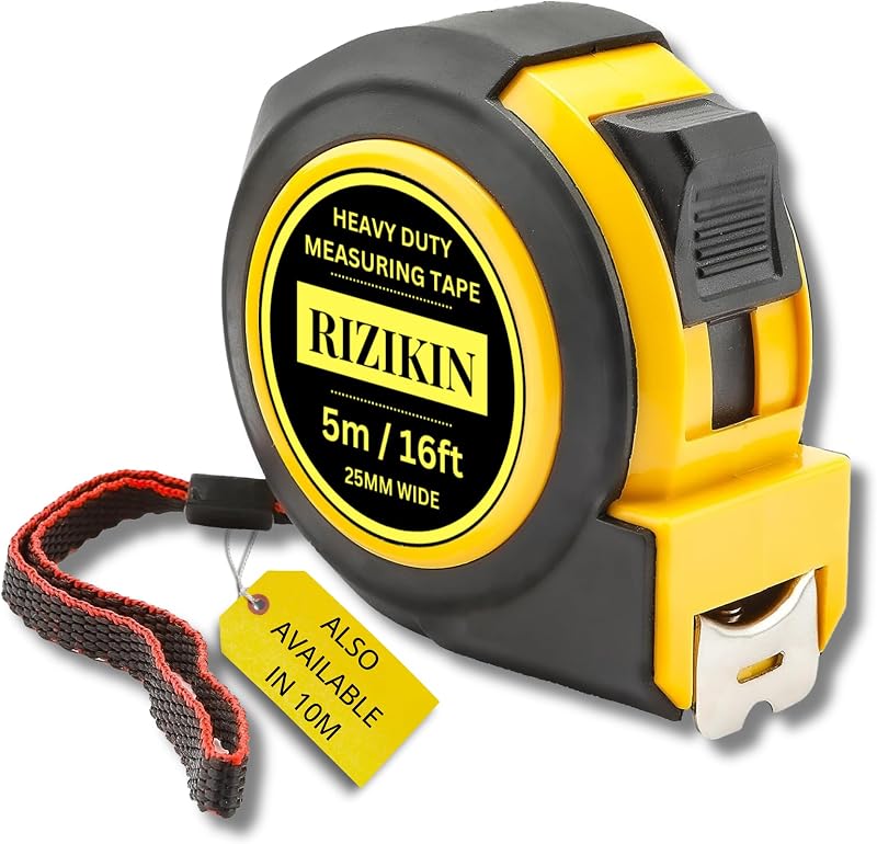 RIZIKIN Heavy Duty Tape Measure 5m 16ft Stainless Steel Retractable Tape