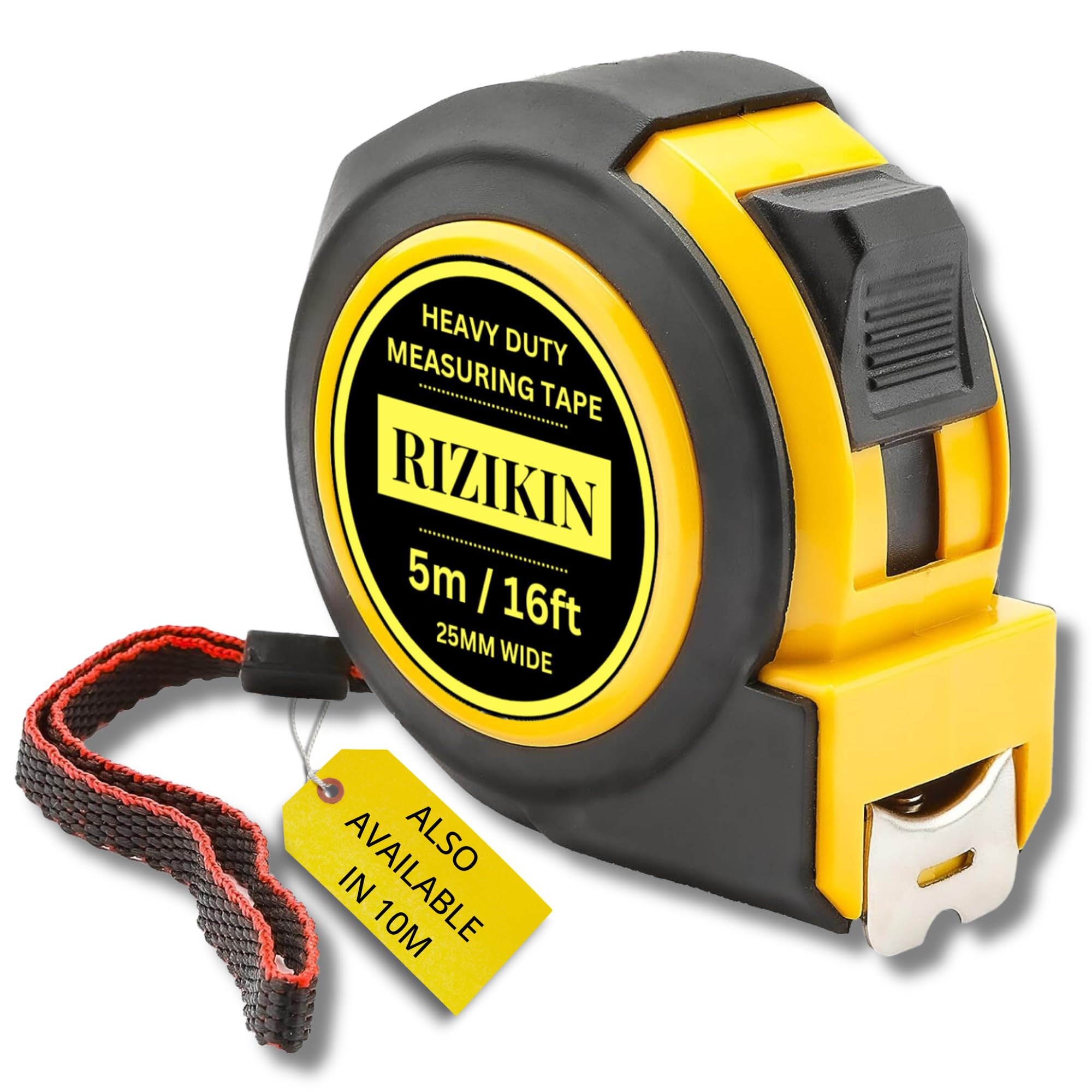 Rizikin Heavy Duty Tape Measure 5m 16ft - Stainless Steel Measuring Tape 5 metre - Retractable Measurement Tape - Imperial and Metric Tape Measure with Metal Belt Clip (5 Metre)