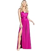 DRESS THE POPULATION Women's Krista V Neck Tie Waist Coated Jersey Slit Front Maxi Dress