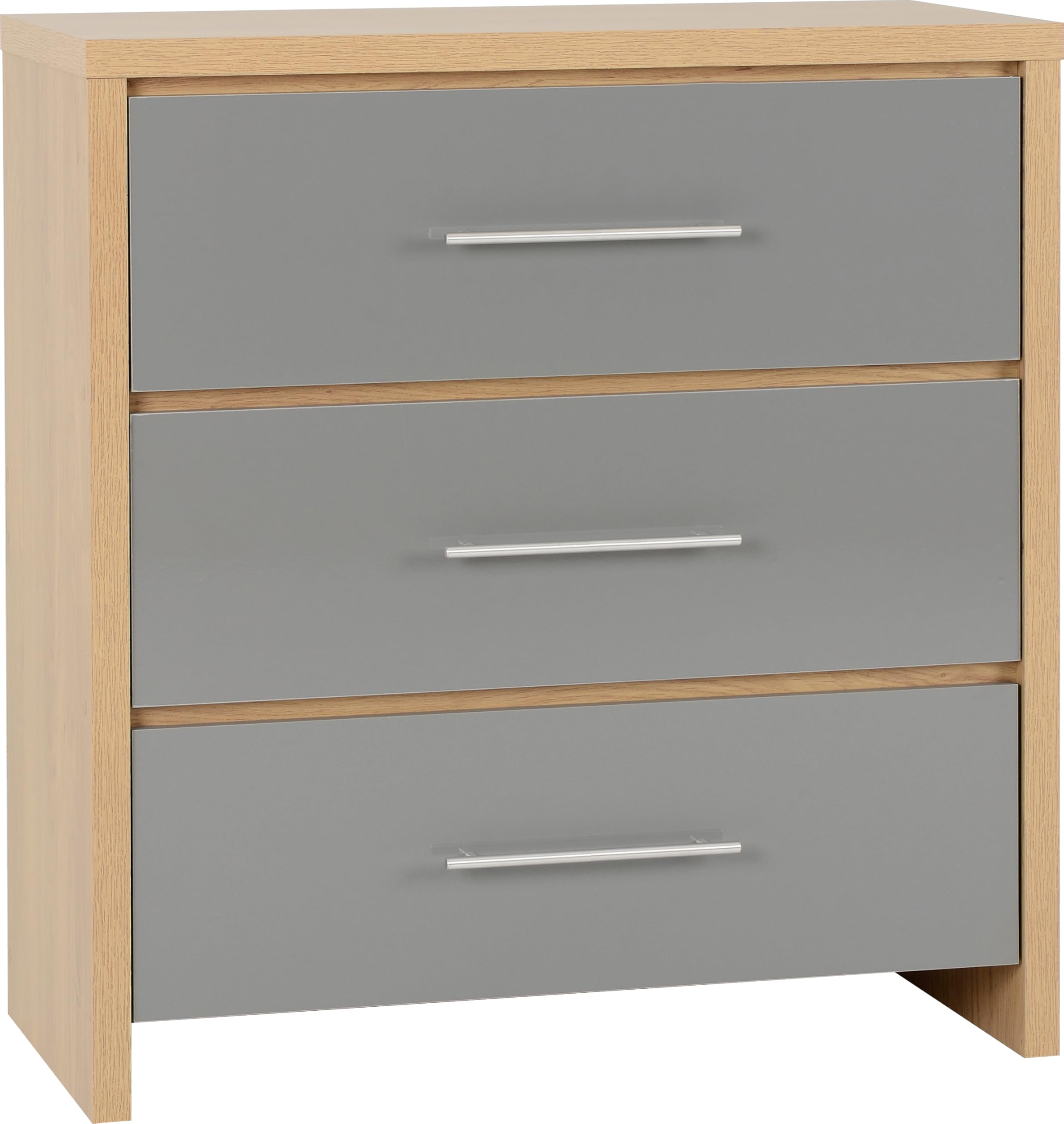 Seconique Seville 3 Drawer Chest in Grey Gloss/Light Oak Effect Veneer