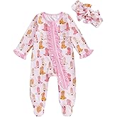 Gaono Western Baby Girl Clothes Newborn Cowgirl Jumpsuit Boots Print Long Sleeve Ruffle Romper With Headband Fall Clothes