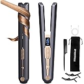 Straxelle 2-in-1 Cordless Hair Straightener and Curler, Adjustable 350°F-420°F, 20s Heat-Up/LED Display/10000mAh Battery,Cordless Flat Iron Travel Safe Ceramic Plates for Fine to Thick Hair