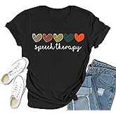 Qskall Speech Therapy Shirt for Women Speech Language Pathologist T-Shirts Cute Hearts Tee Tops