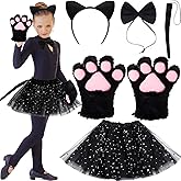 Coume 2 Sets Cat Costume Set with Tutu Ear Headband Kitten Tail Paws Gloves Bowtie for Halloween Role Play Accessory
