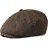 VOBOOM Men Wool Blend 8 Panel Newsboy Cap Herringbone Cabbie Flat Tweed Hat