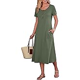 ANRABESS Women's Summer Midi Dress Short Sleeve Button Up Crewneck Casual 2026 Beach Vacation Loose Dresses with Pockets