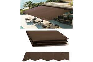 WJCWHH 12' x 10' Retractable Patio Awning Replacement Fabric Cloth, Durable Exterior Sunshade Canopy Cloth, Reinforced Multi-Purpose Waterproof Protective Awning Cover, Brown