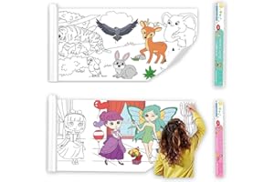 Vamotto Large Size Coloring Paper Roll for Kids, Toddler Drawing Paper Roll,DIY Sticky Wall Painting Color Filling Paper 120 * 15 Inch (Animal & Princess)