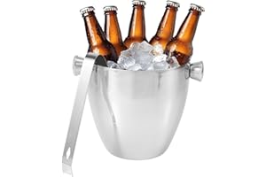 1.5L Stainless Steel Ice Bucket with Tongs, Compact Chill Holder Container for Cocktails, Beer, Wine, Beverage, Champagne Ice