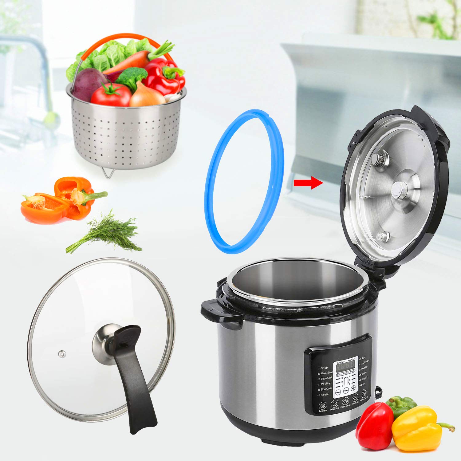 3-Quart-Accessories-Set with Tempered Glass Lid Sealing Rings Compatible with Instant Pot Mini 3, Including Steamer Basket Springform Pan Egg Rack Trivet for 3 Qt Instapot, Cookbook, Cover