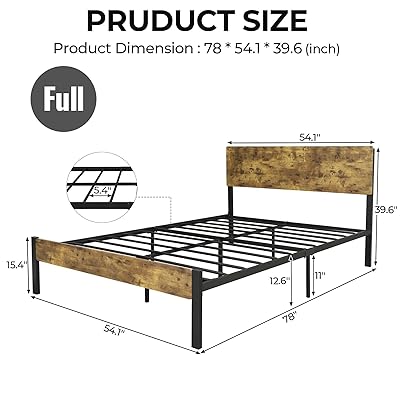 Buy Adorneve Industrial Full Bed Frame With Headboard Rustic Platform Bed Frame Heavy Duty Metal Bed Frame Country Style No Box Spring Required 12 6 Under Bed Storage Easy Assembly Online In Turkey B08tn6txnv