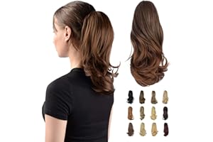 SOFEIYAN 13" Ponytail Extension Long Curly Ponytail Clip in Claw Hair Extension Natural Looking Synthetic Hairpiece for Women, Auburn Mix