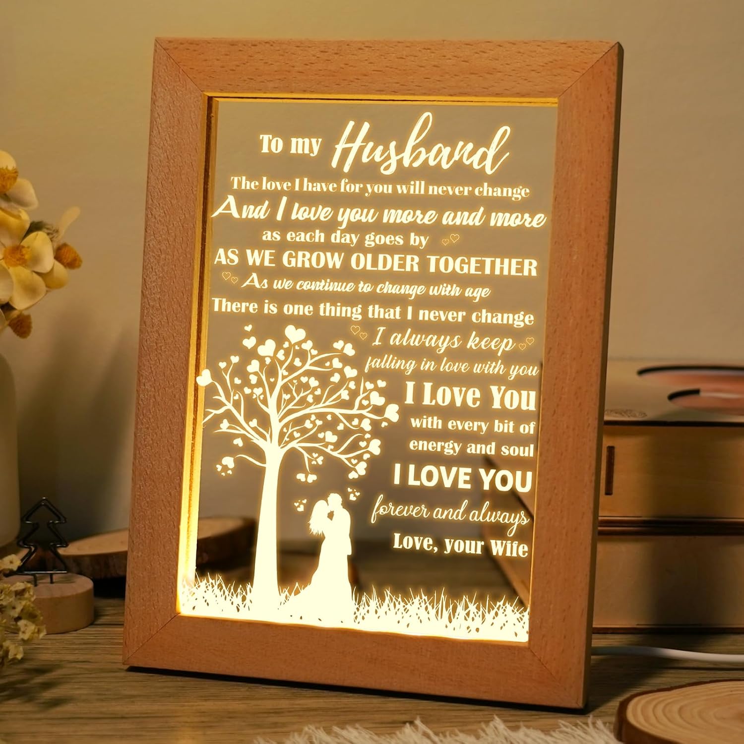 Tree Stands - NABYSHOP Romantic Gifts for Husband, Birthday Gifts for Husband- Best Valentine's Day, Anniversary, Christmas Gifts for Him -I Love You More and More(L-6.7 * 8.3IN)