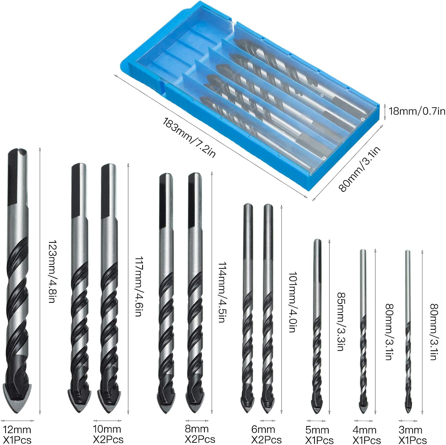 HPMAISON Tile Drill Bit, 10PCS Professional Tungsten Carbide Drill Bit for Ceramic Tile Porcelain, Brick, Granite Marble - Image 3