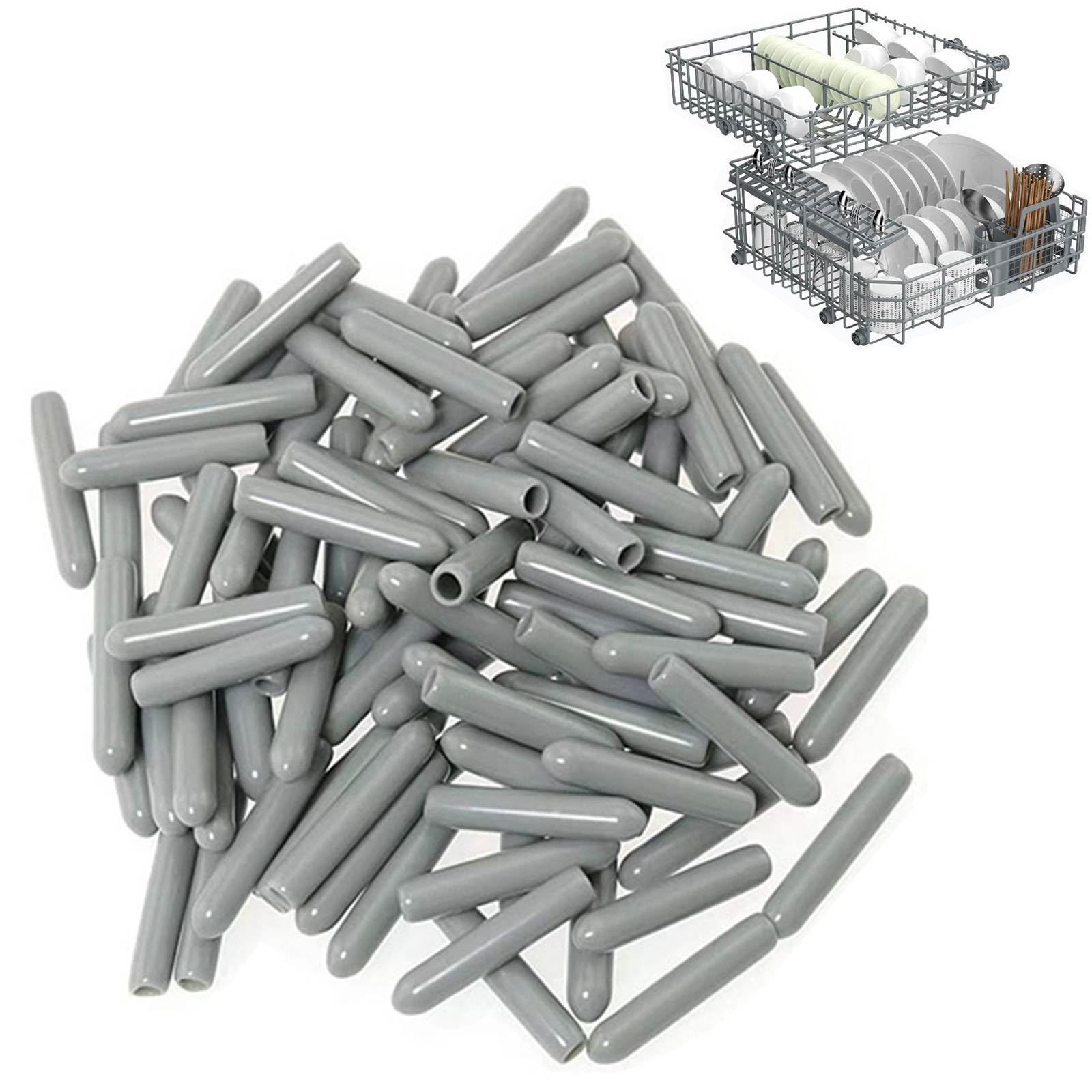 Photo 1 of Dishwasher Rack Tine Prong Repair End Cover Caps 100PC, Dishwasher Rack Caps Tine Prong Anti Slip 1 inch Round Tips Protecter, inner diameter 0.137inch, 1.18inch Length (Gray, 3.5 x 30mm)
