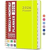 2026 Planner, Weekly and Monthly Calendar Planner, January 2026 - December 2026, Hardcover 2026 Calendar Book with Tabs For Women & Men, Inner Pocket, Spiral Bound, Perfect for Office Home School Supplies - A5 (6.3" x 8.5"), Lemon Yellow
