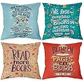 Znzd Book Lovers Quote Read More Books Colorful Pillow Case,Decorate Home Reading Room Book Club Dorm,Readers Bookworm Book Nerd Students Teens Teacher Gifts,18x18 Inch Throw Pillow Covers Set of 4