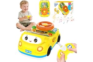 DADAPALS Toddler Toys for Ages 1-3 Boy - Remote Control RC Push Car Racing Adventure Steering Wheel Driving Games,Interactive Learning Educational Christmas Birthday Gift for Kids Age 1 2 3(Yellow)