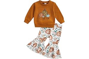 wybzd Baby Girl Halloween Outfit Pumpkin Pie Crewneck Sweatshirt Shirt Top Bell-Bottom Pants Sets Cute Toddler Clothes