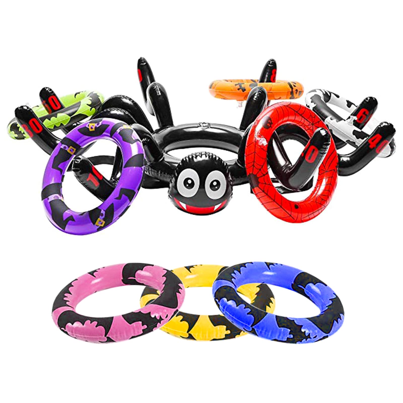 Halloween Party Ring Toss Game for Kids Adults,Inflatable Halloween Spider Ring Toss Game with 8 Rings,Fun Halloween Games for Families School Office Indoor Outdoor Game,Halloween Kids