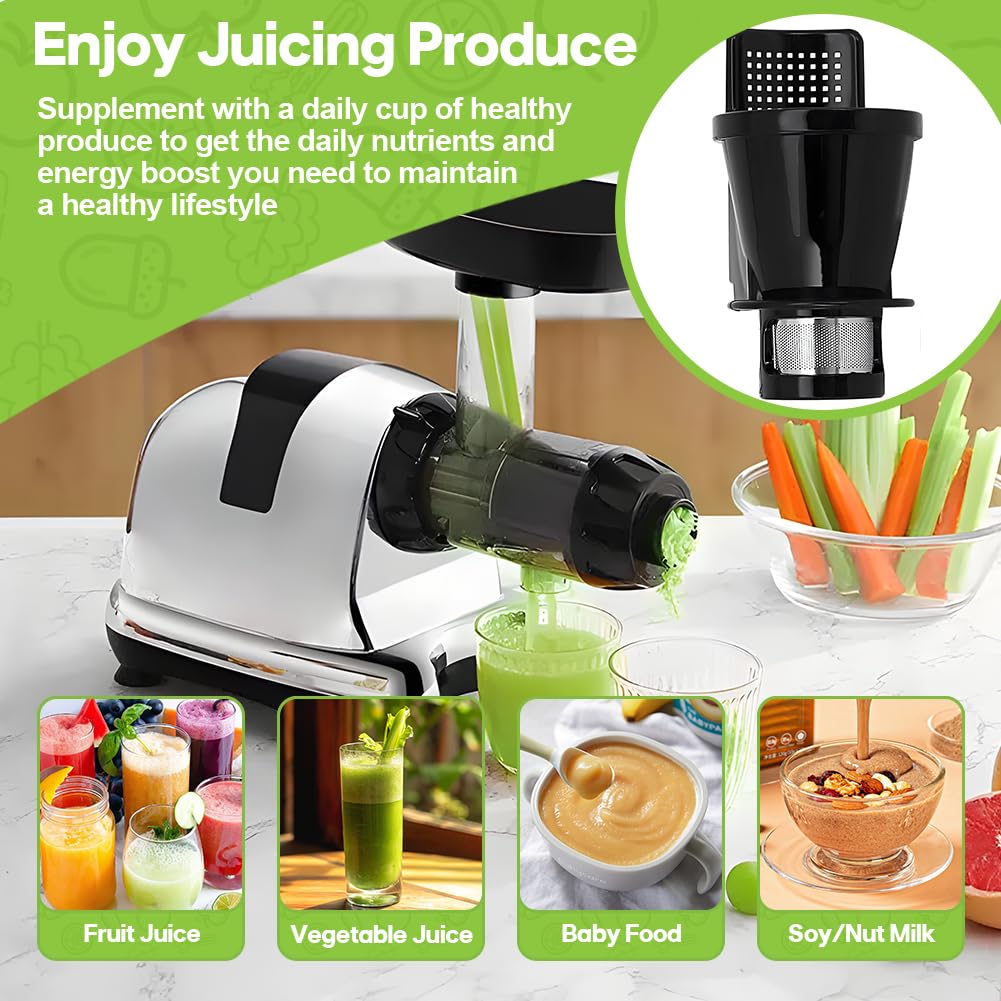 Juicing Replacement Part Compatible with Omega Models ONLY 8006 8005 8004 8003 Slow masticating Juicer Screen Part Accessories, NOT fits NC900 and NC800 juicers (Black/Silver)