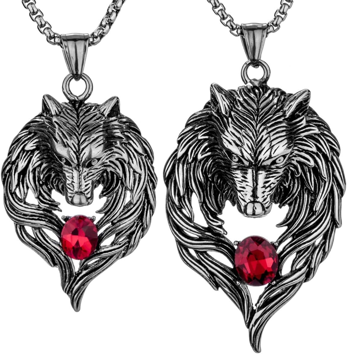 Men's Women's Stainless Steel Wolf Couple Necklaces Jewelry Gifts for Him and Her